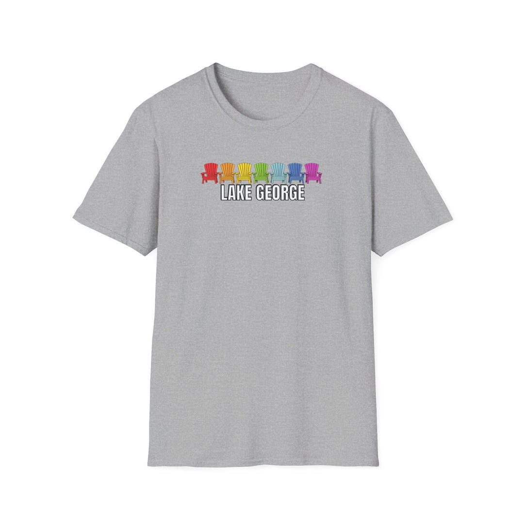 Lake George Unisex T-Shirt - Rainbow Chairs