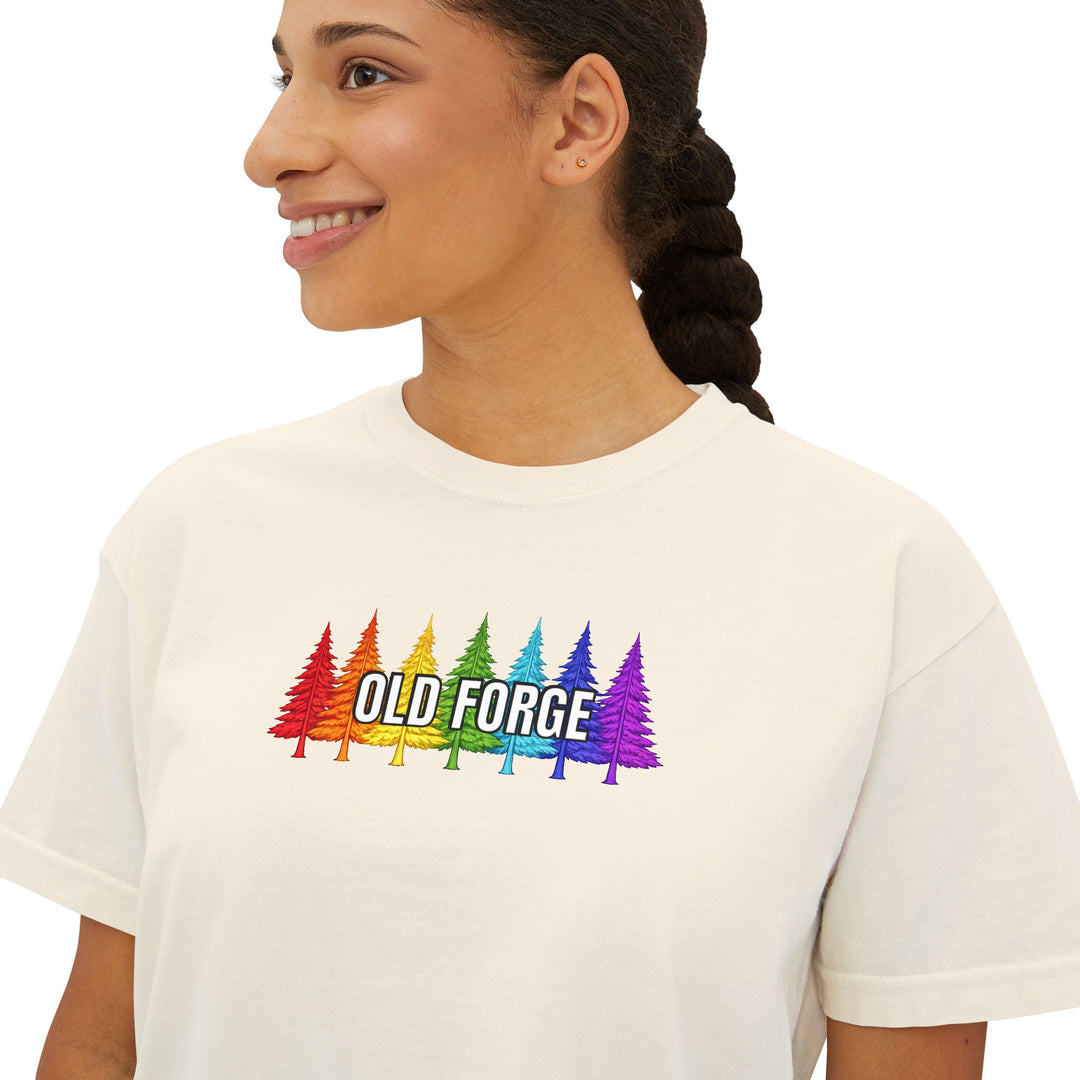 Old Forge Rainbow Trees Ladies Boxy Tee