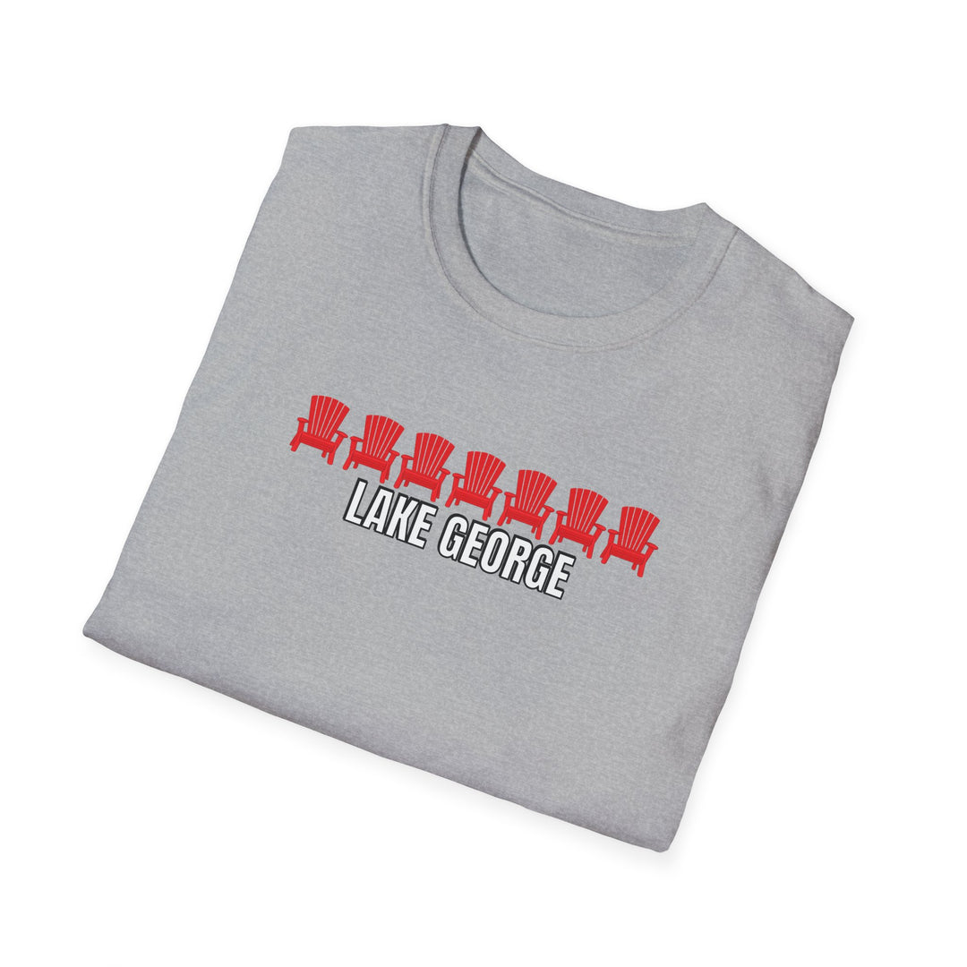 Lake George Unisex T-Shirt - Red Chairs