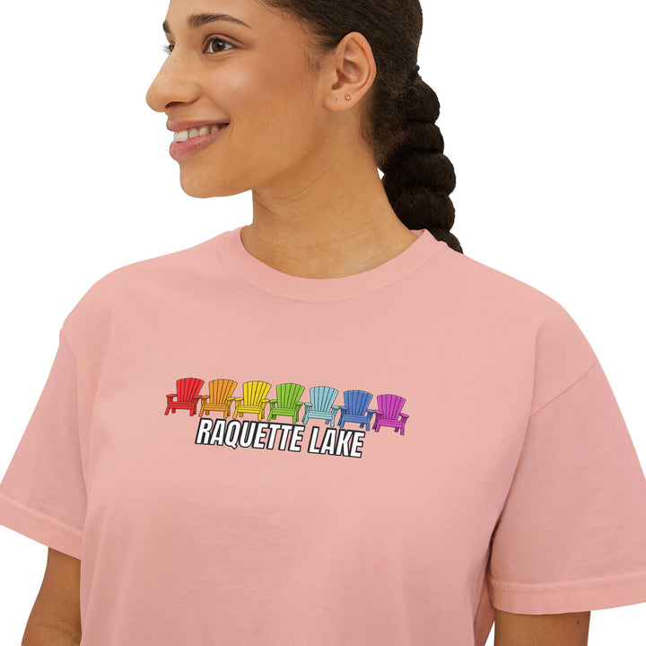 Raquette Lake Ladies Boxy Tee - Rainbow Chairs