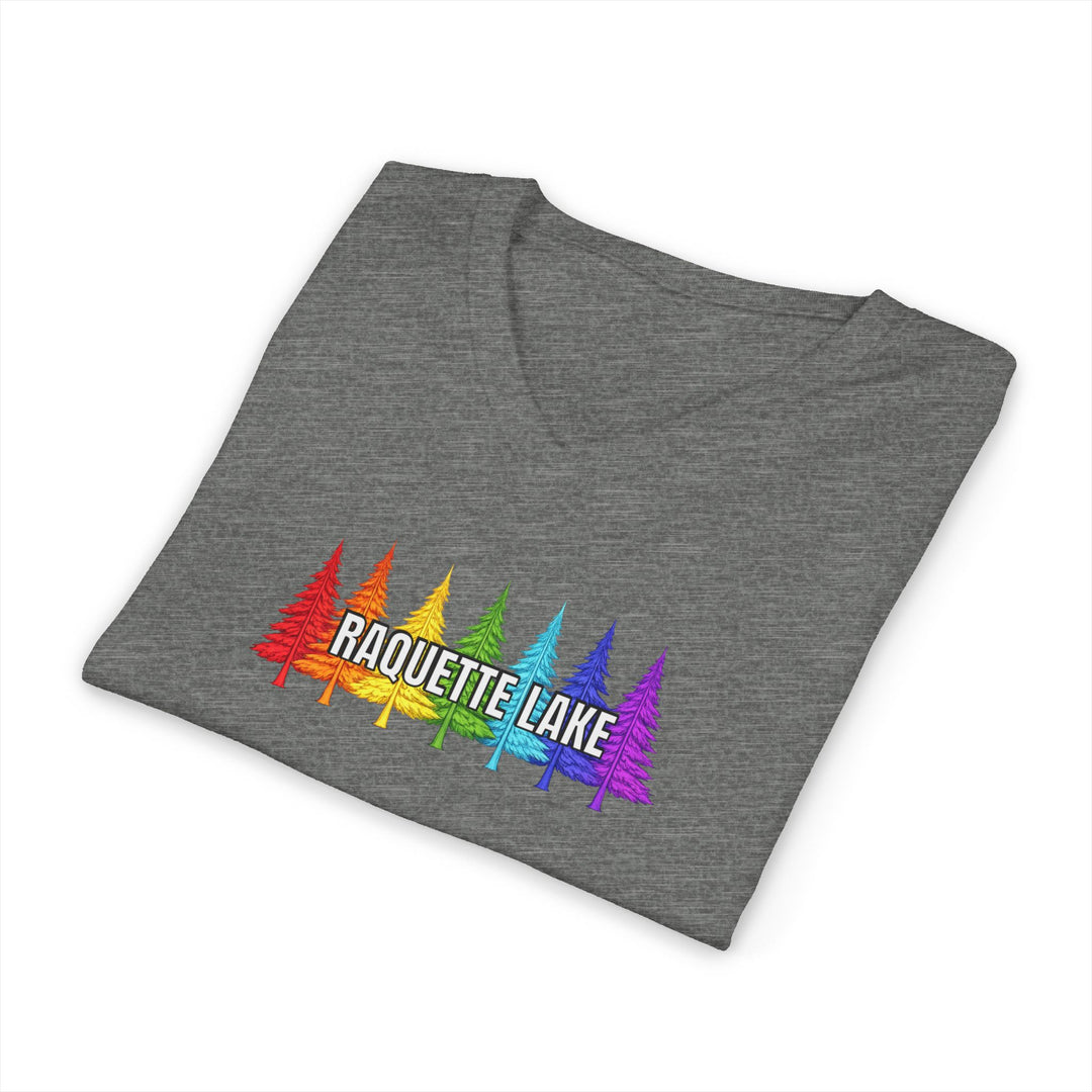 Raquette Lake Unisex V-Neck T-Shirt - Rainbow Trees