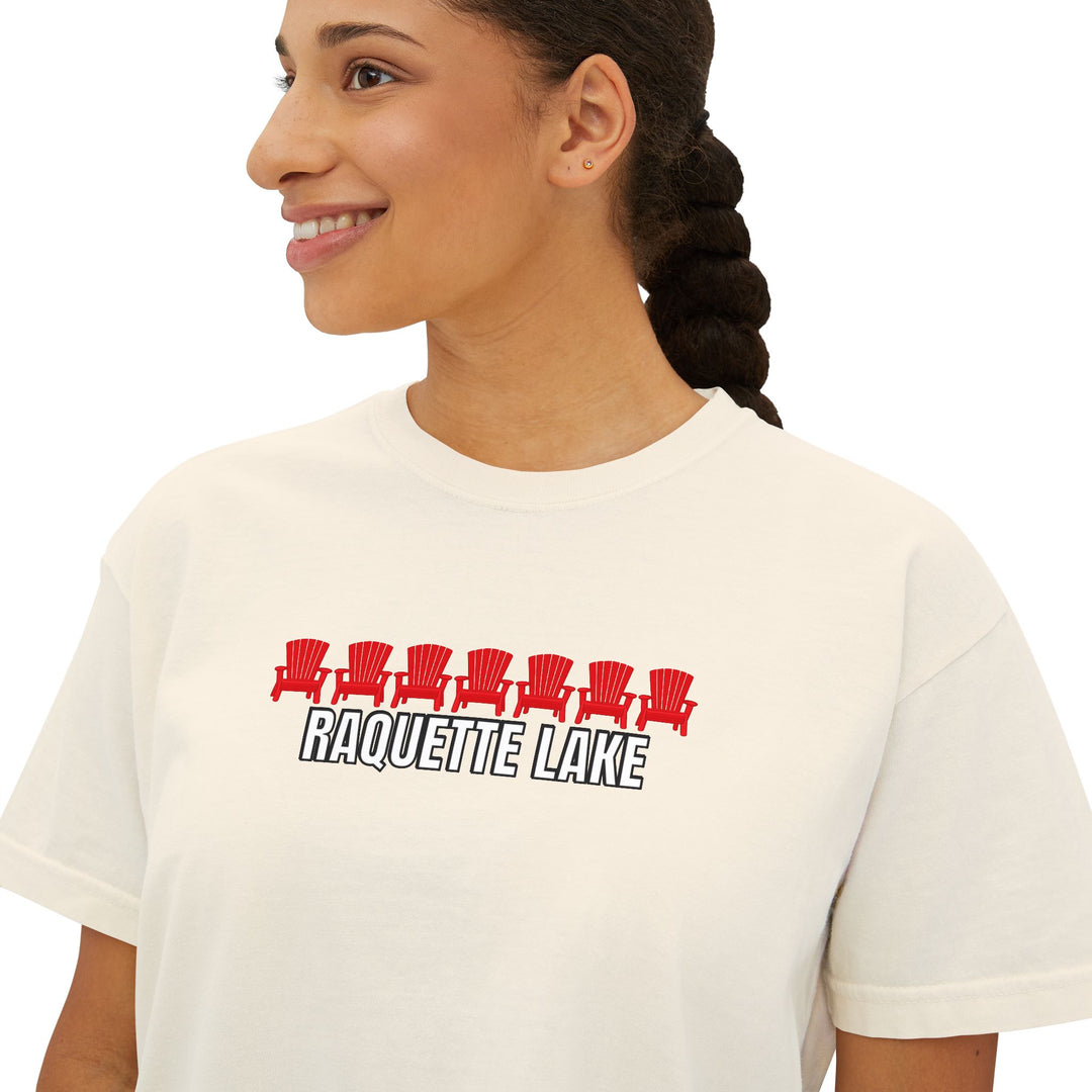 Raquette Lake Ladies Boxy Tee - Red Chairs