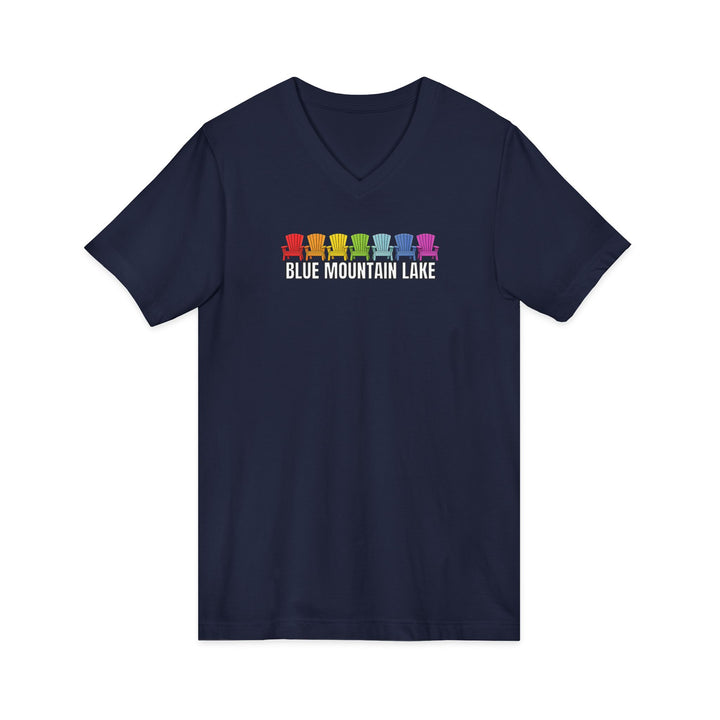 Blue Mountain Lake Rainbow Chairs Unisex V-Neck T-Shirt