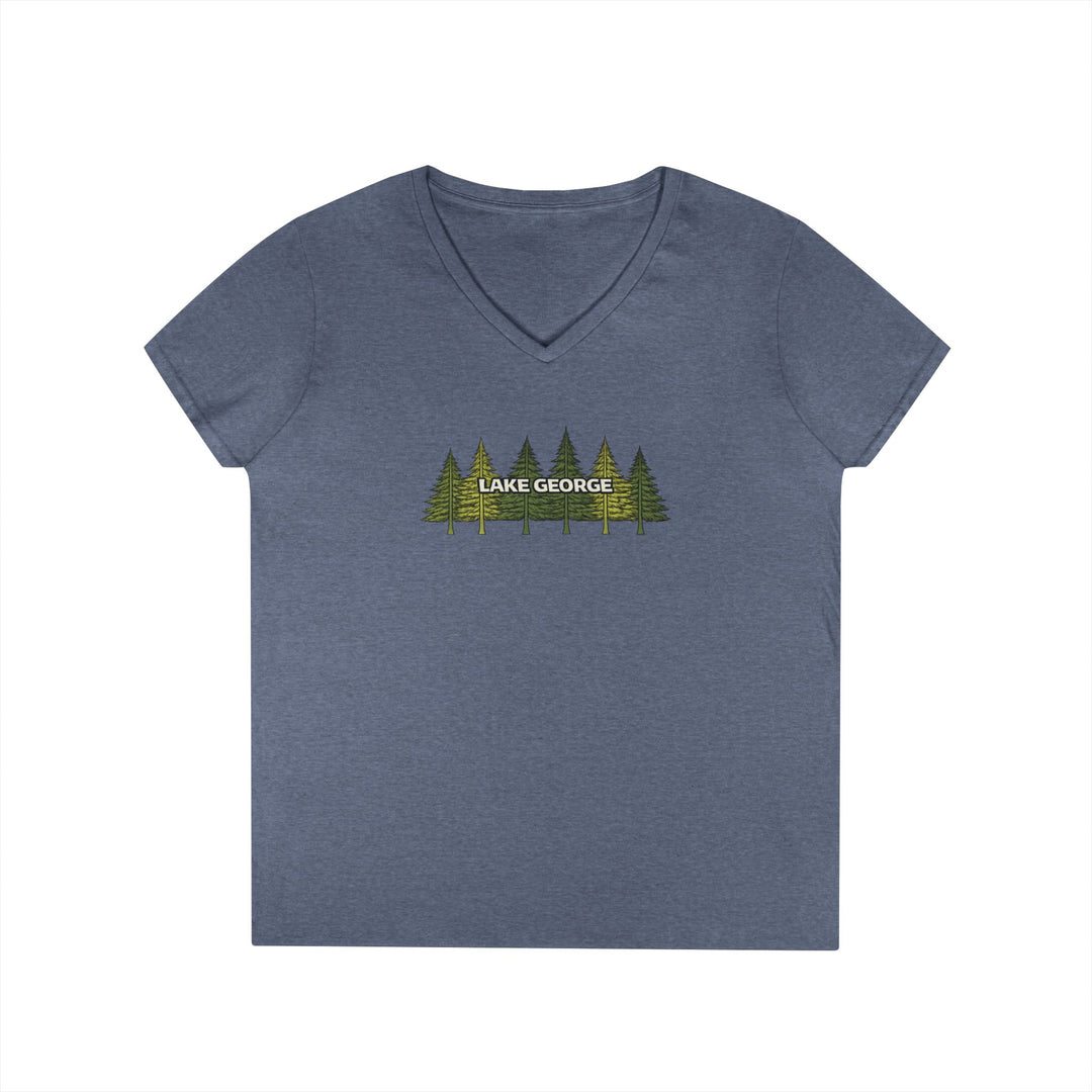 Lake George Green Trees Ladies V-Neck