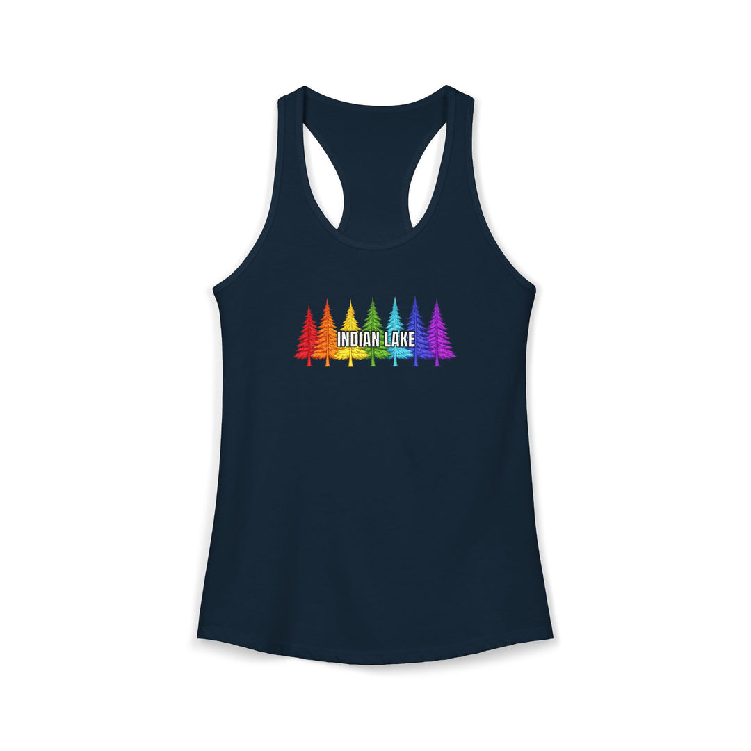 Indian Lake Ladies Racerback - Rainbow Trees