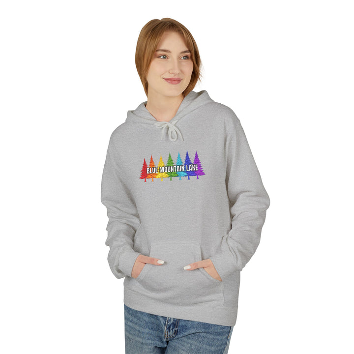 Blue Mountain Lake Rainbow Trees Hoodie