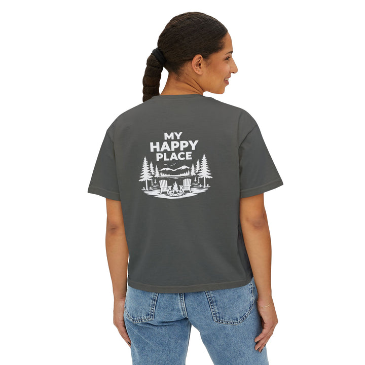 Blue Mtn Lake My Happy Place Ladies Boxy Tee