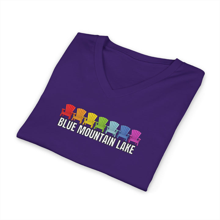 Blue Mountain Lake Rainbow Chairs Unisex V-Neck T-Shirt
