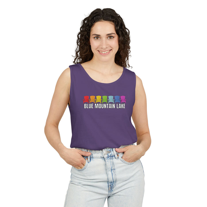 Blue Mountain Lake Rainbow Chairs Unisex Tank