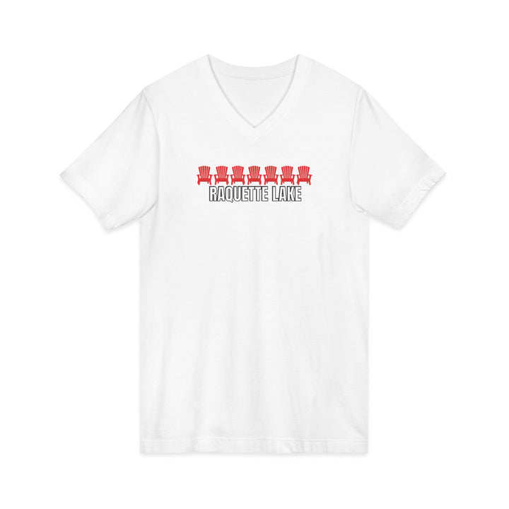 Raquette Lake Unisex V-Neck T-Shirt - Red Chairs