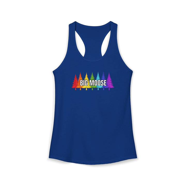 Big Moose Rainbow Trees Ladies Racerback