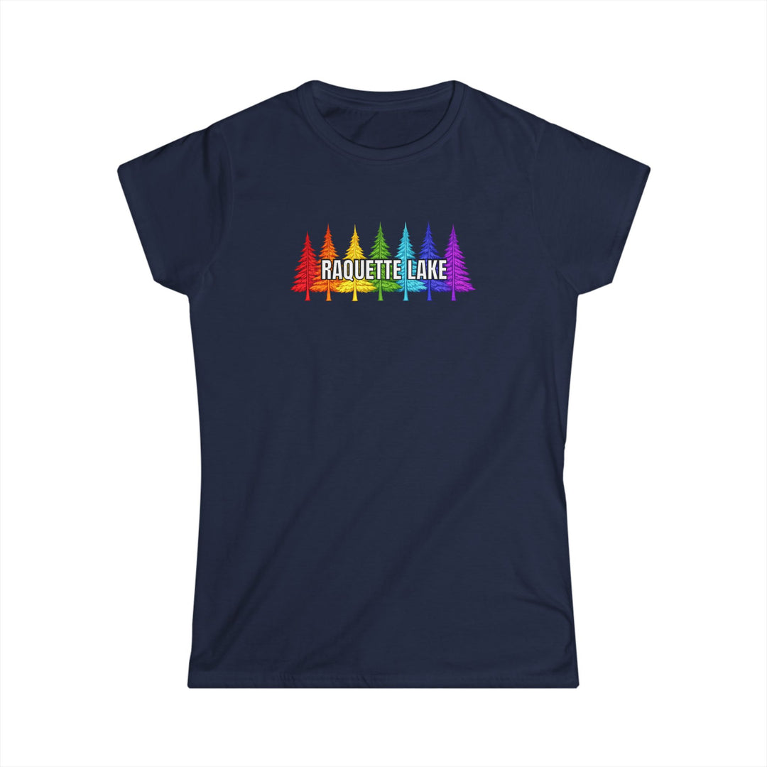 Raquette Lake Ladies Tee - Rainbow Trees