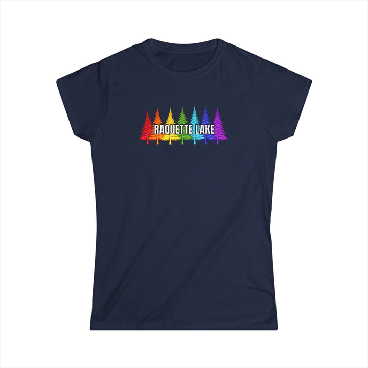Raquette Lake Ladies Tee - Rainbow Trees