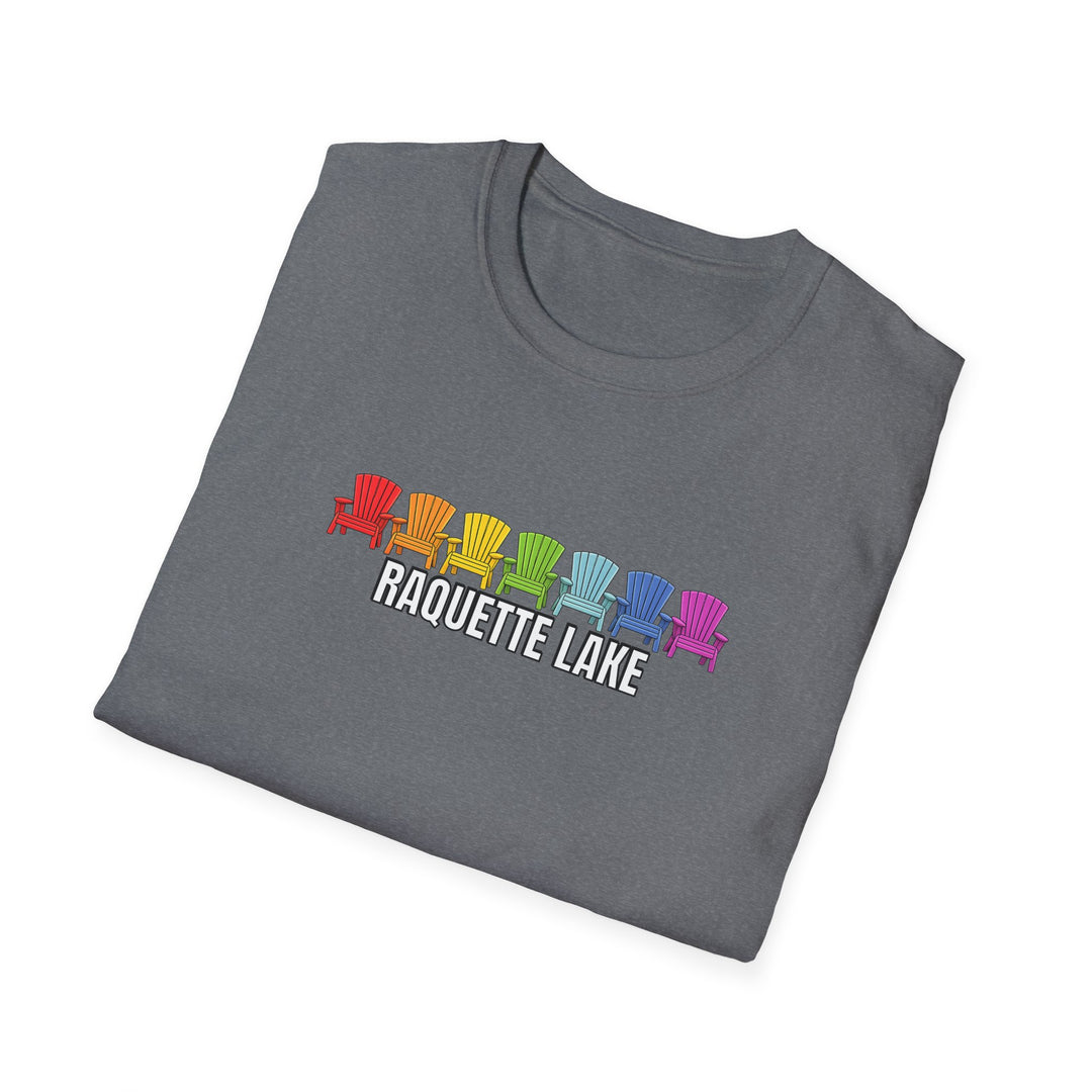 Raquette Lake Unisex T-Shirt - Rainbow Chairs