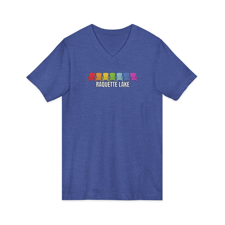Raquette Lake Unisex V-Neck T-Shirt - Rainbow Chairs