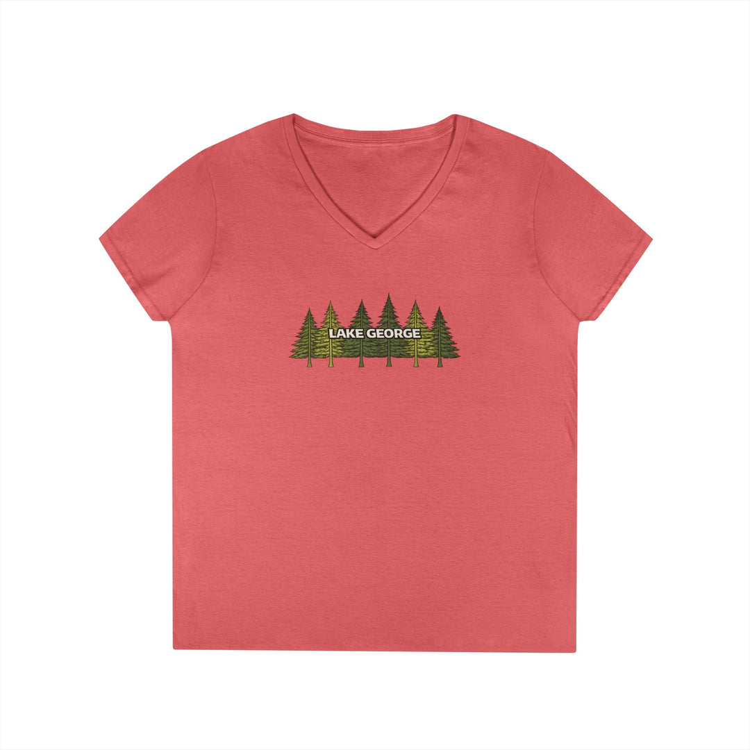 Lake George Green Trees Ladies V-Neck
