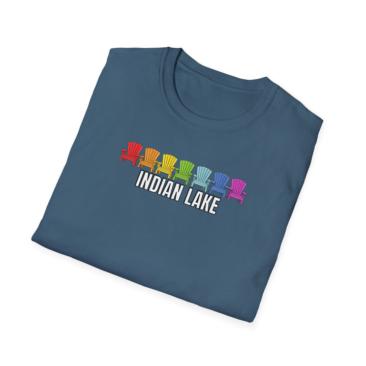Indian Lake Unisex T-Shirt - Rainbow Chairs