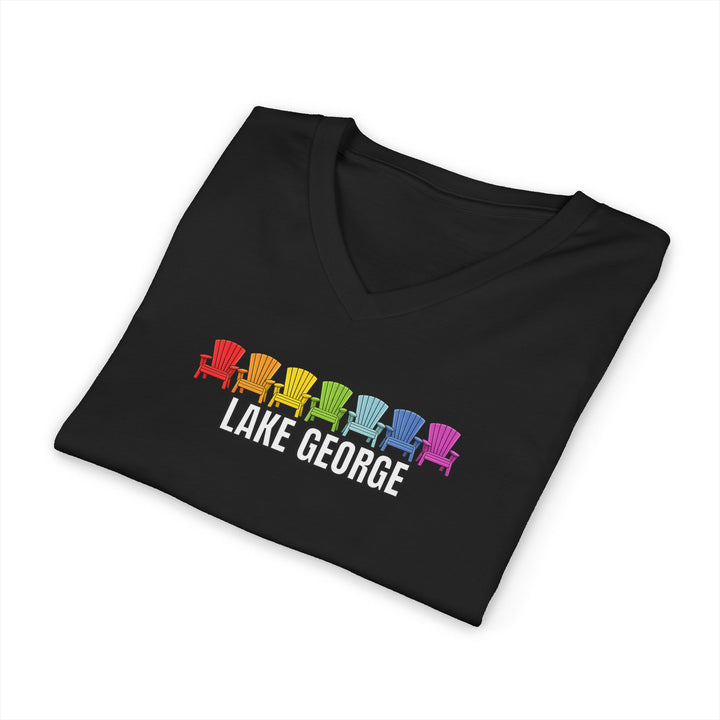 Lake George Unisex V-Neck - Rainbow Chairs