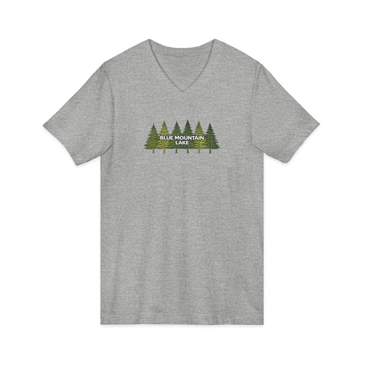 Blue Mountain Lake Pine Trees Unisex V-Neck T-Shirt