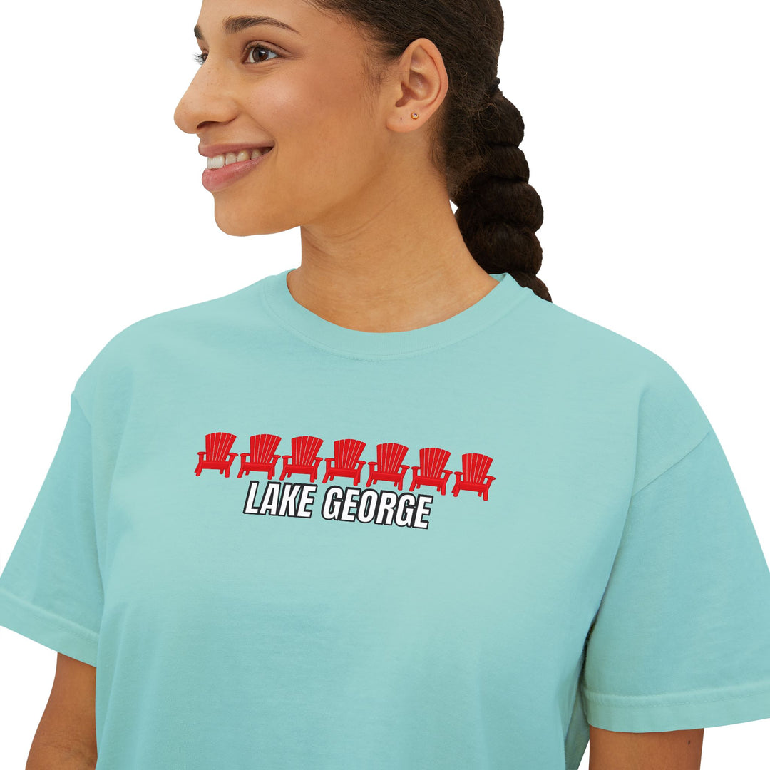 Lake George Red Chairs Ladies Boxy Tee