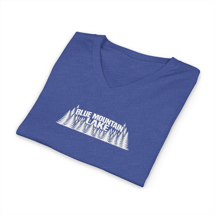 Blue Mountain Lake Trees Unisex V-Neck T-Shirt
