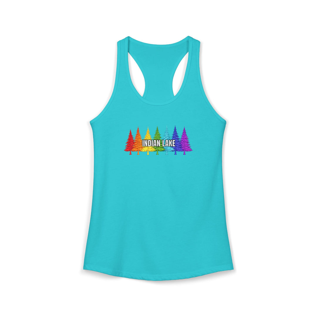 Indian Lake Ladies Racerback - Rainbow Trees