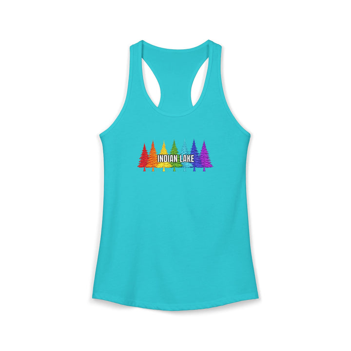 Indian Lake Ladies Racerback - Rainbow Trees