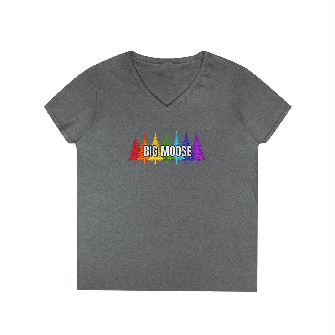 Big Moose Rainbow Trees Ladies V-Neck