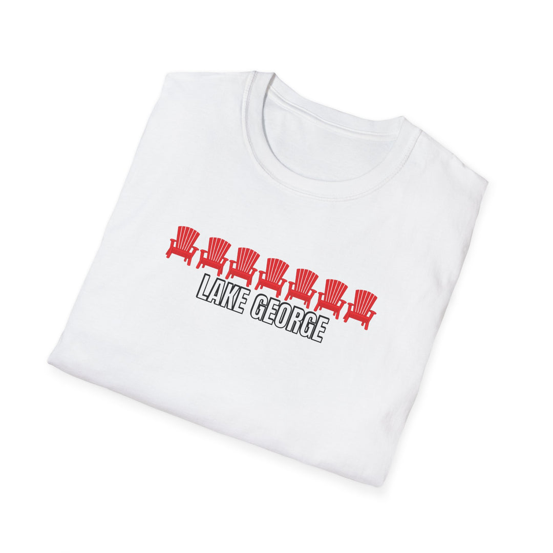 Lake George Unisex T-Shirt - Red Chairs