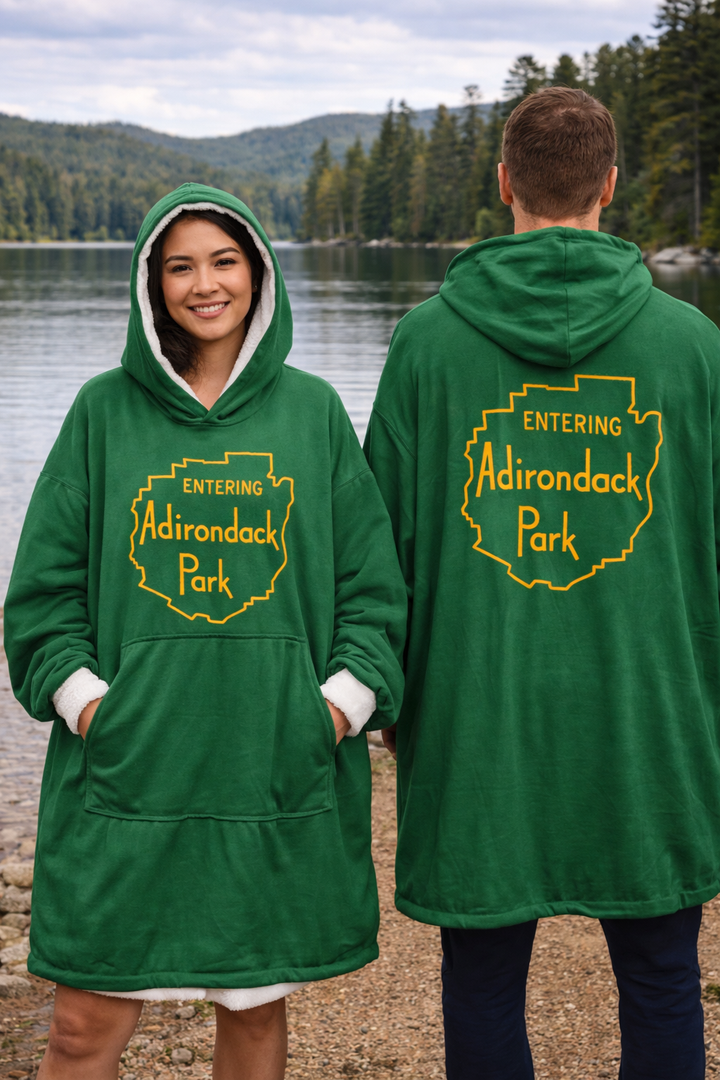 Entering Adirondack Park Hooded Blanket - Green