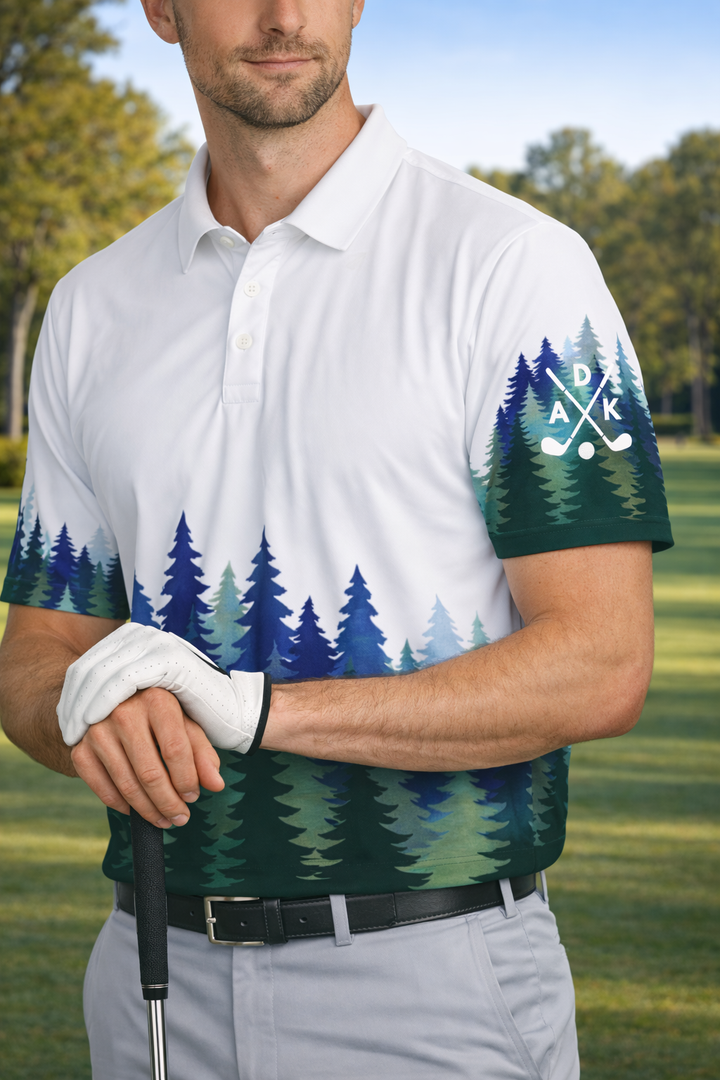 ADK Golf Polo - Blue Green Pine Trees