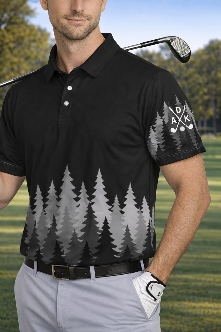 ADK Pine Trees Golf Polo - Black