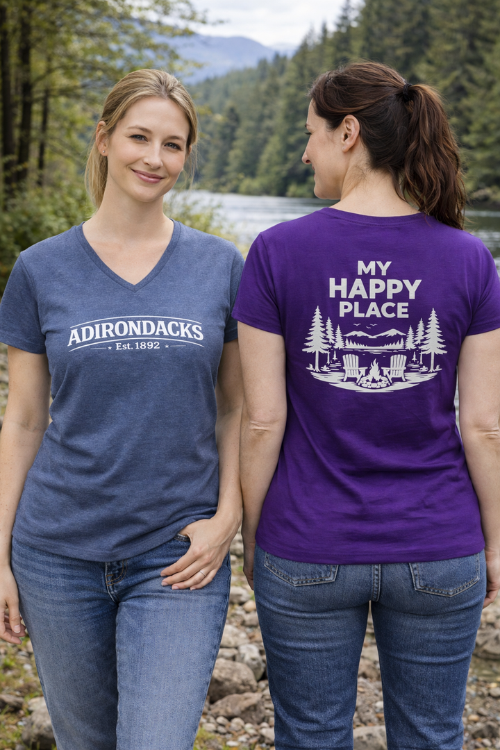 Adirondacks, My Happy Place Ladies V-Neck T-Shirt