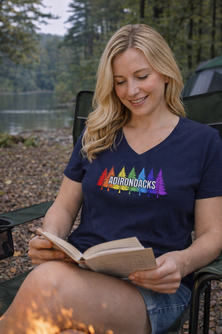 Adirondack Rainbow Tree Ladies V-Neck