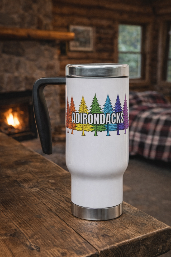 Adirondacks Rainbow Trees Travel Mug
