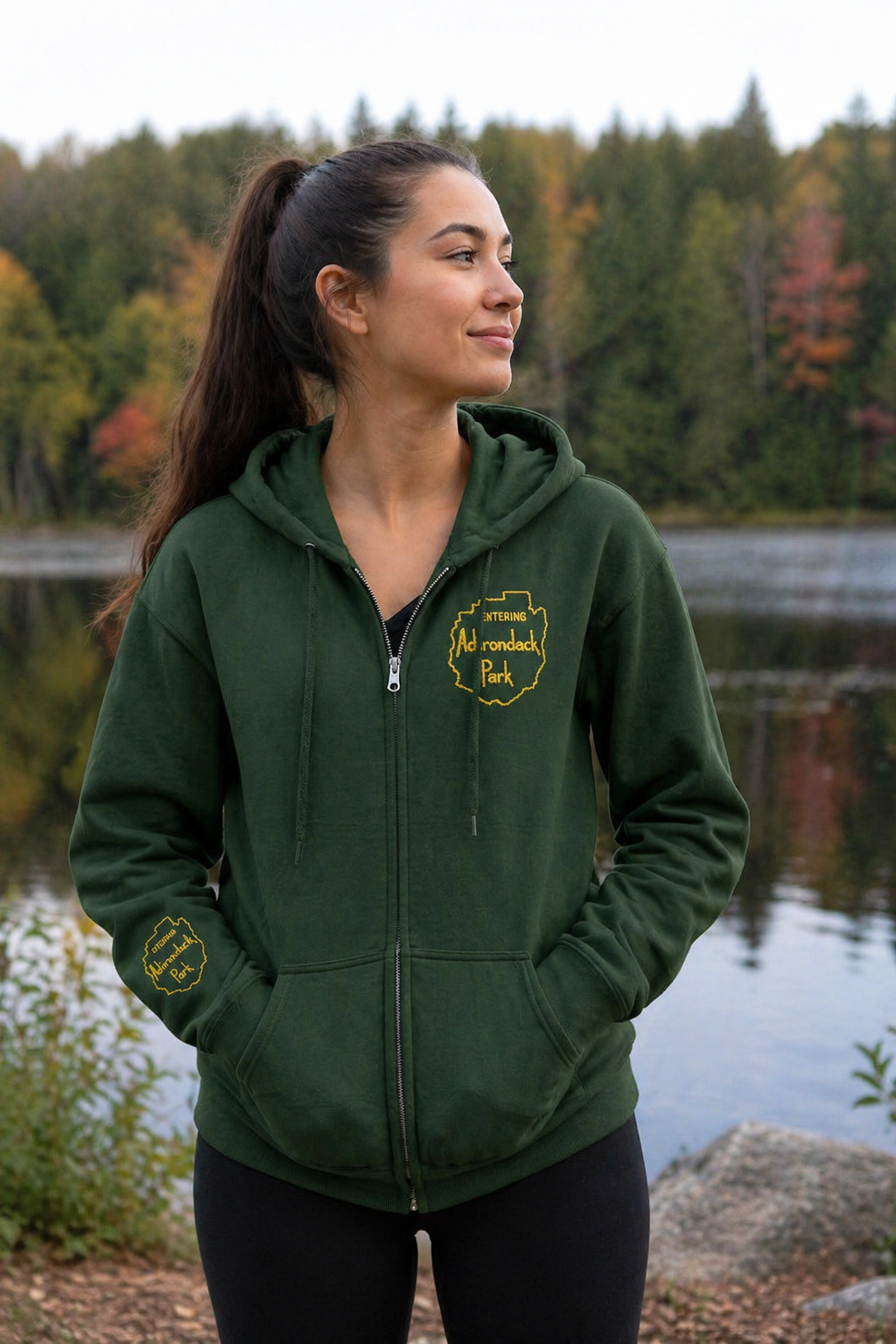 Entering Adirondack Park - Embroidered Zip Up Hoodie