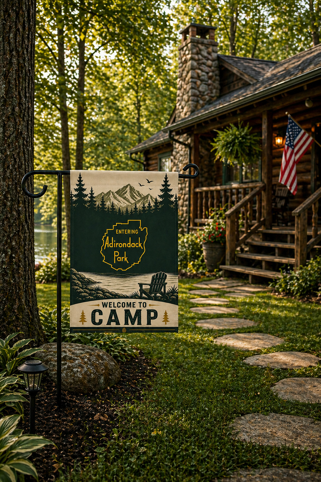 Welcome To Camp - Entering Adirondack Park Flag