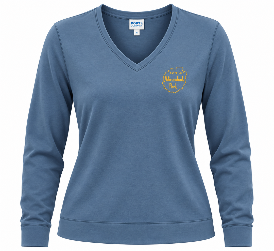 Entering Adirondack Park Ladies Embroidered Vneck Pullover