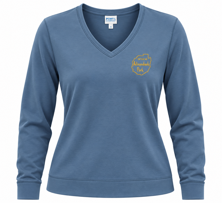 Entering Adirondack Park Ladies Embroidered Vneck Pullover