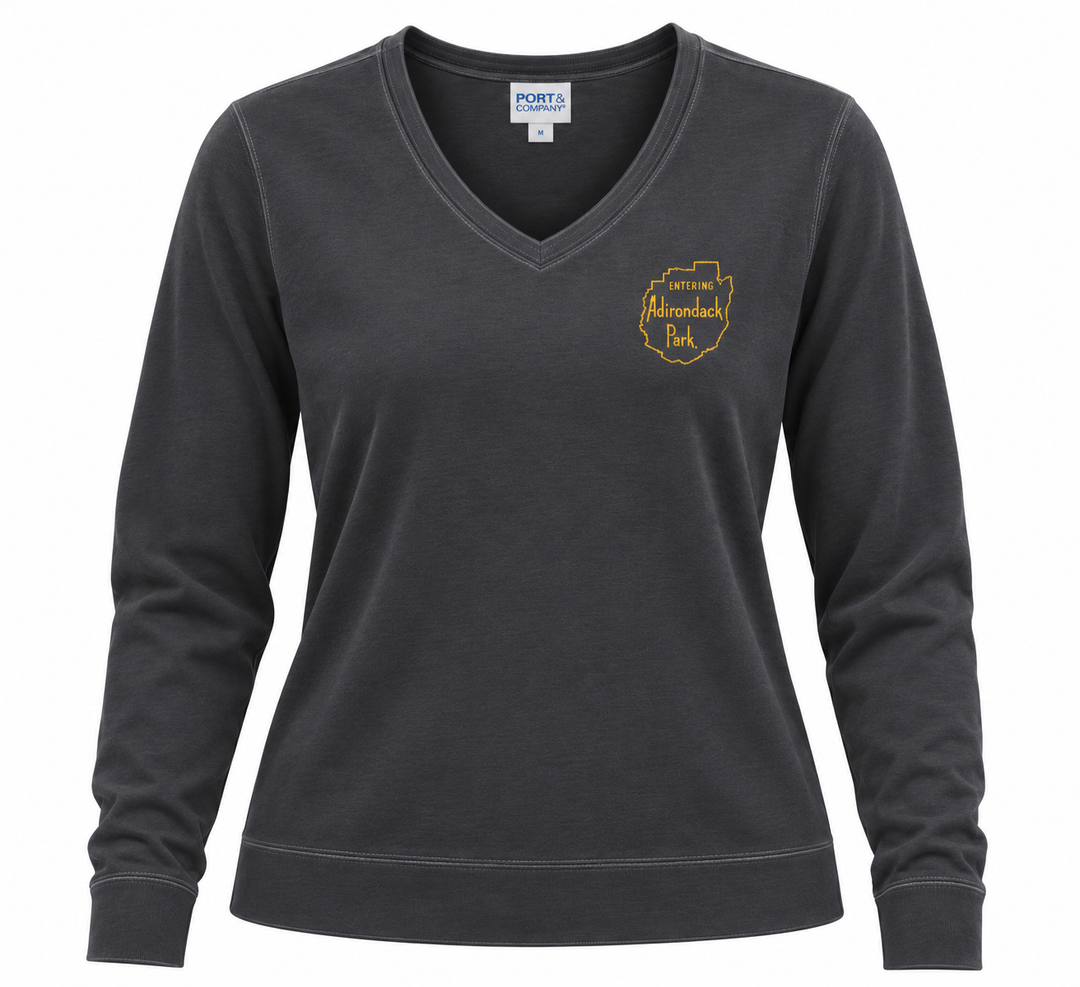 Entering Adirondack Park Ladies Embroidered Vneck Pullover
