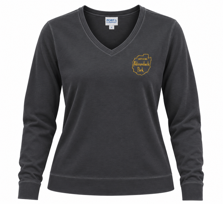 Entering Adirondack Park Ladies Embroidered Vneck Pullover