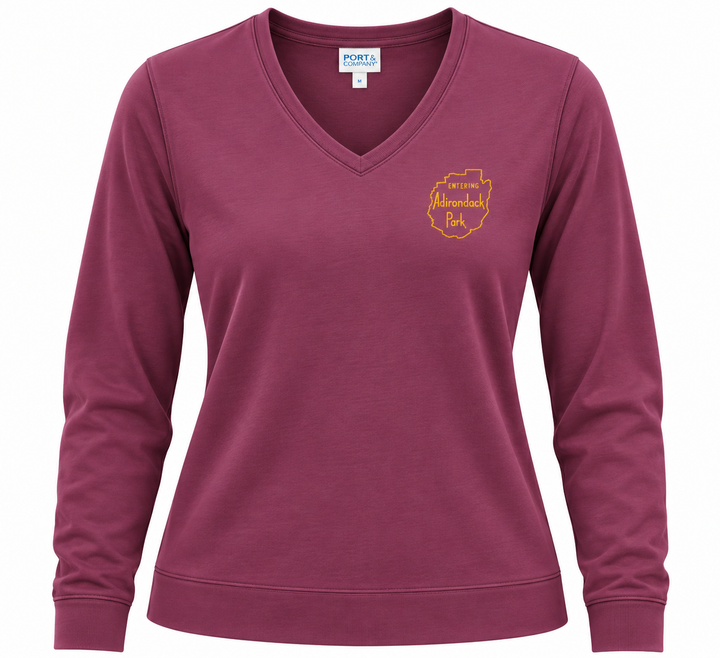 Entering Adirondack Park Ladies Embroidered Vneck Pullover