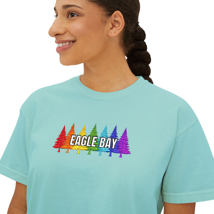 Eagle Bay Ladies Boxy Tee - Rainbow Trees