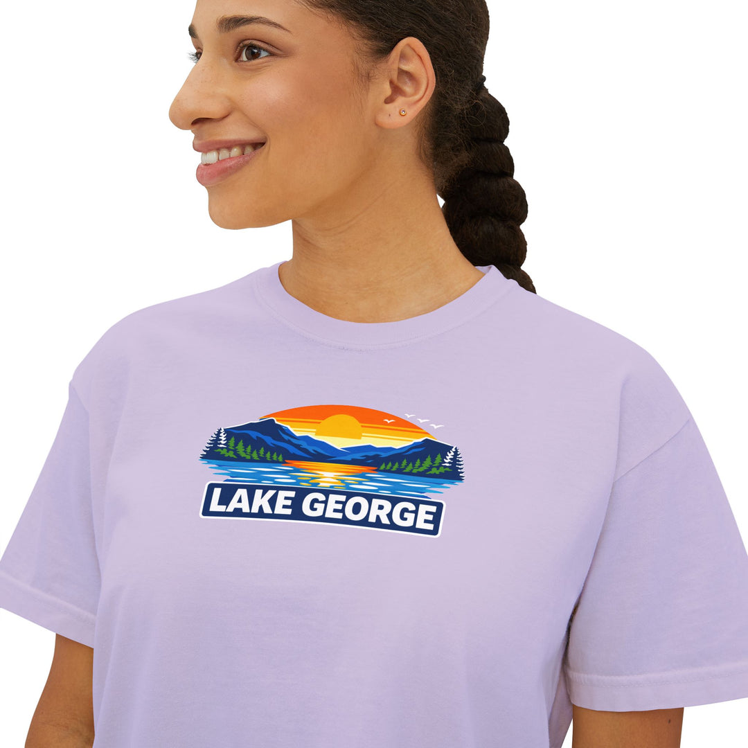 Lake George Sunset Ladies Boxy Tee