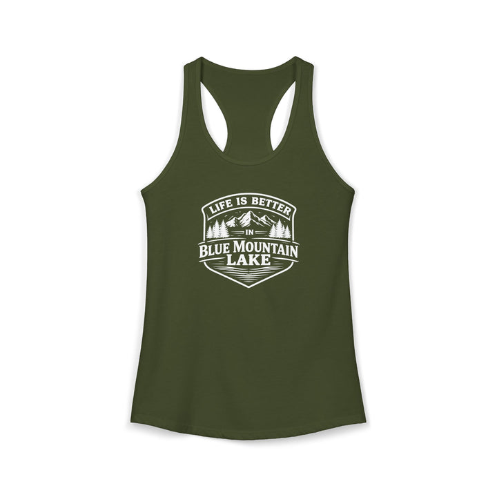 Life is Better in Blue Mountain Lake Ladies Racerback