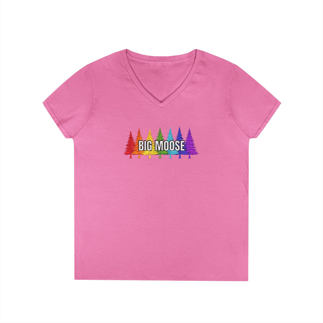 Big Moose Rainbow Trees Ladies V-Neck