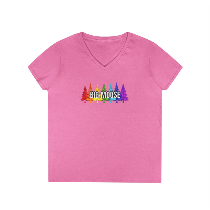 Big Moose Rainbow Trees Ladies V-Neck