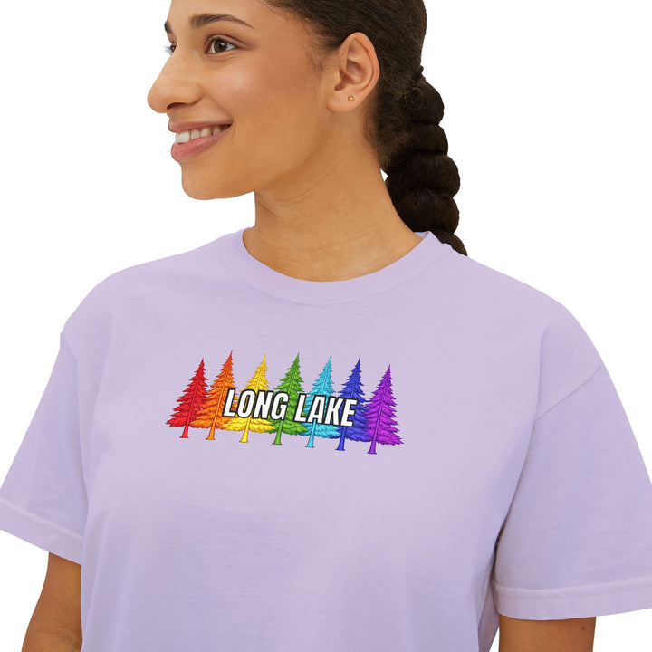 Long Lake Rainbow Trees Ladies Boxy Tee