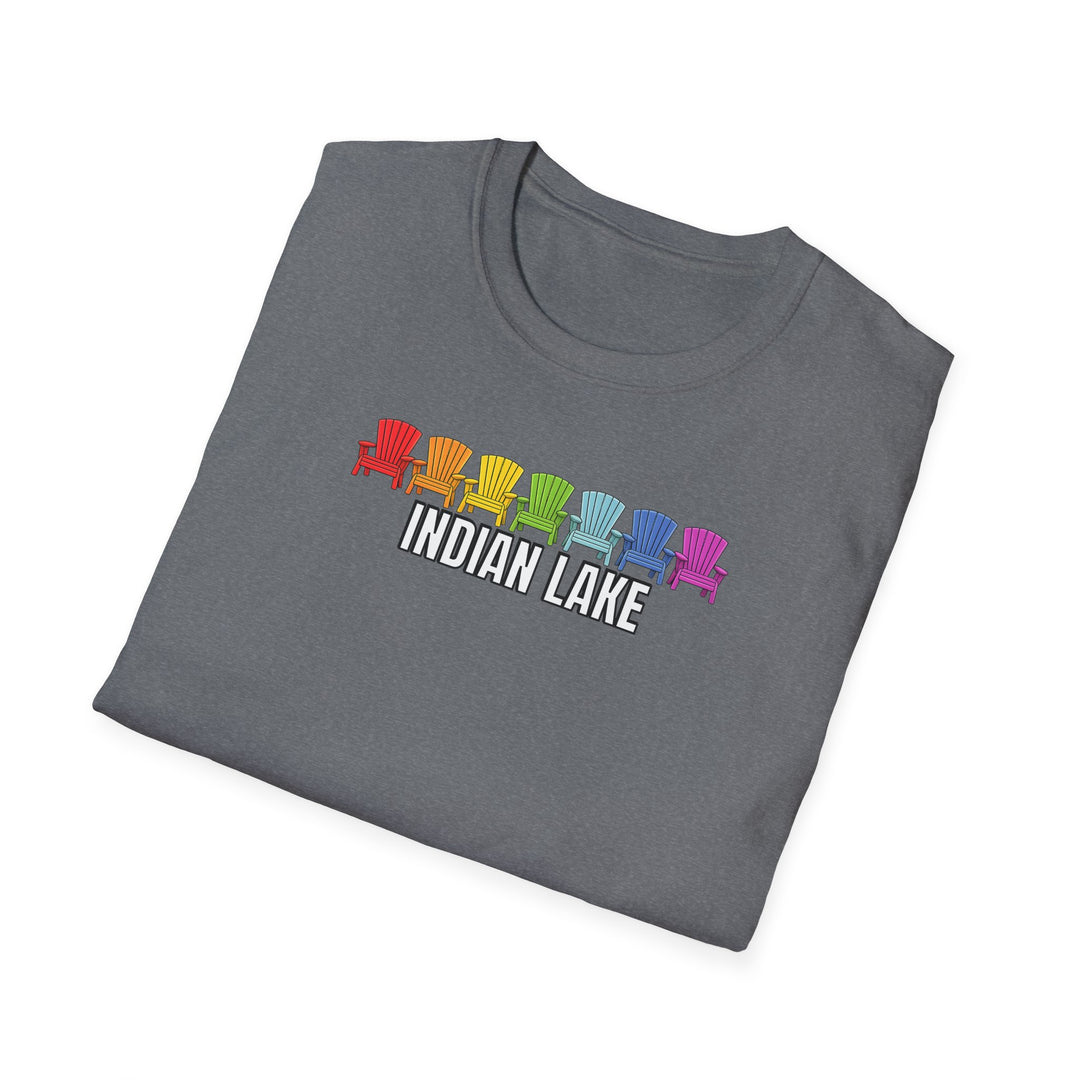 Indian Lake Unisex T-Shirt - Rainbow Chairs