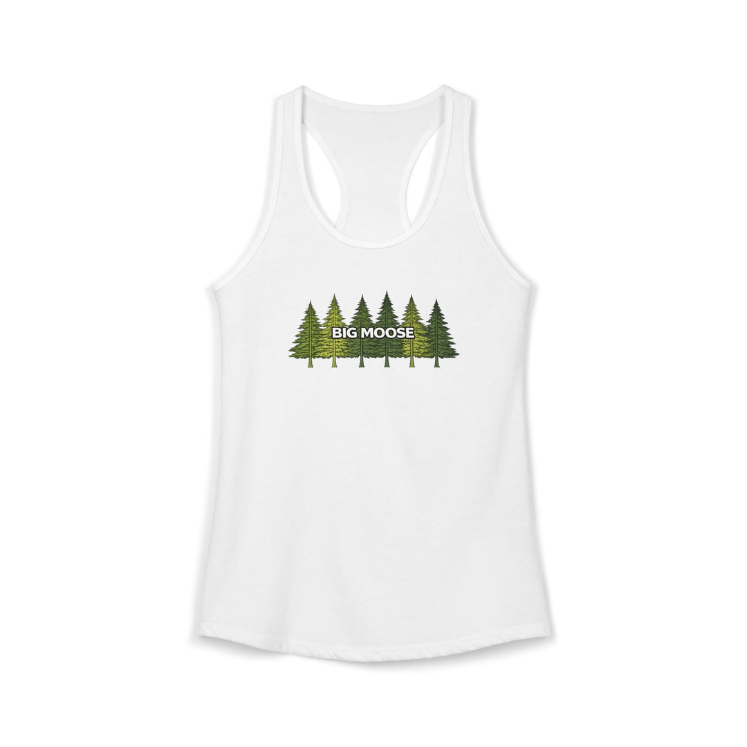 Big Moose Pine Trees Ladies Racerback Tank